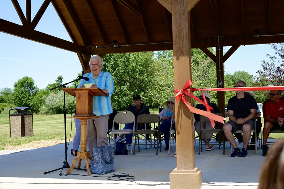 Muriel from Ostrander Seniors gives her speech welcoming the crowd