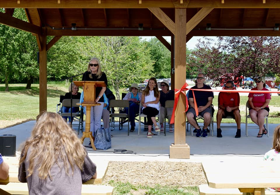 Pam Walker delivering her speech to the crowd under the new Pavilion