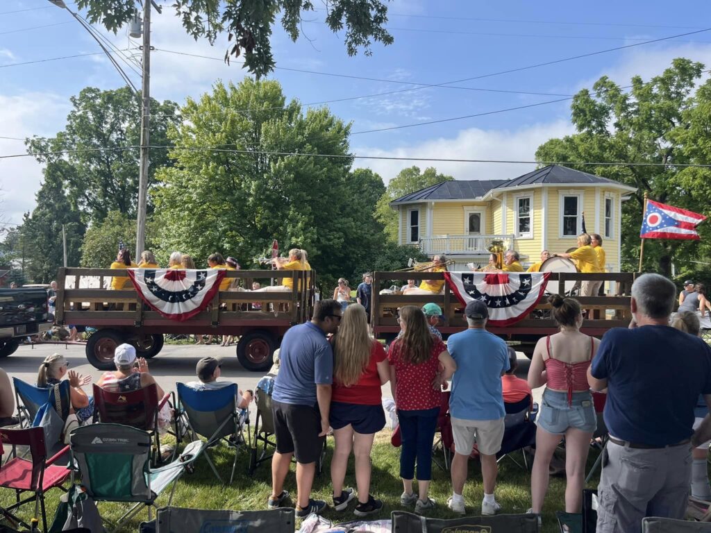 A band riding in hayracks